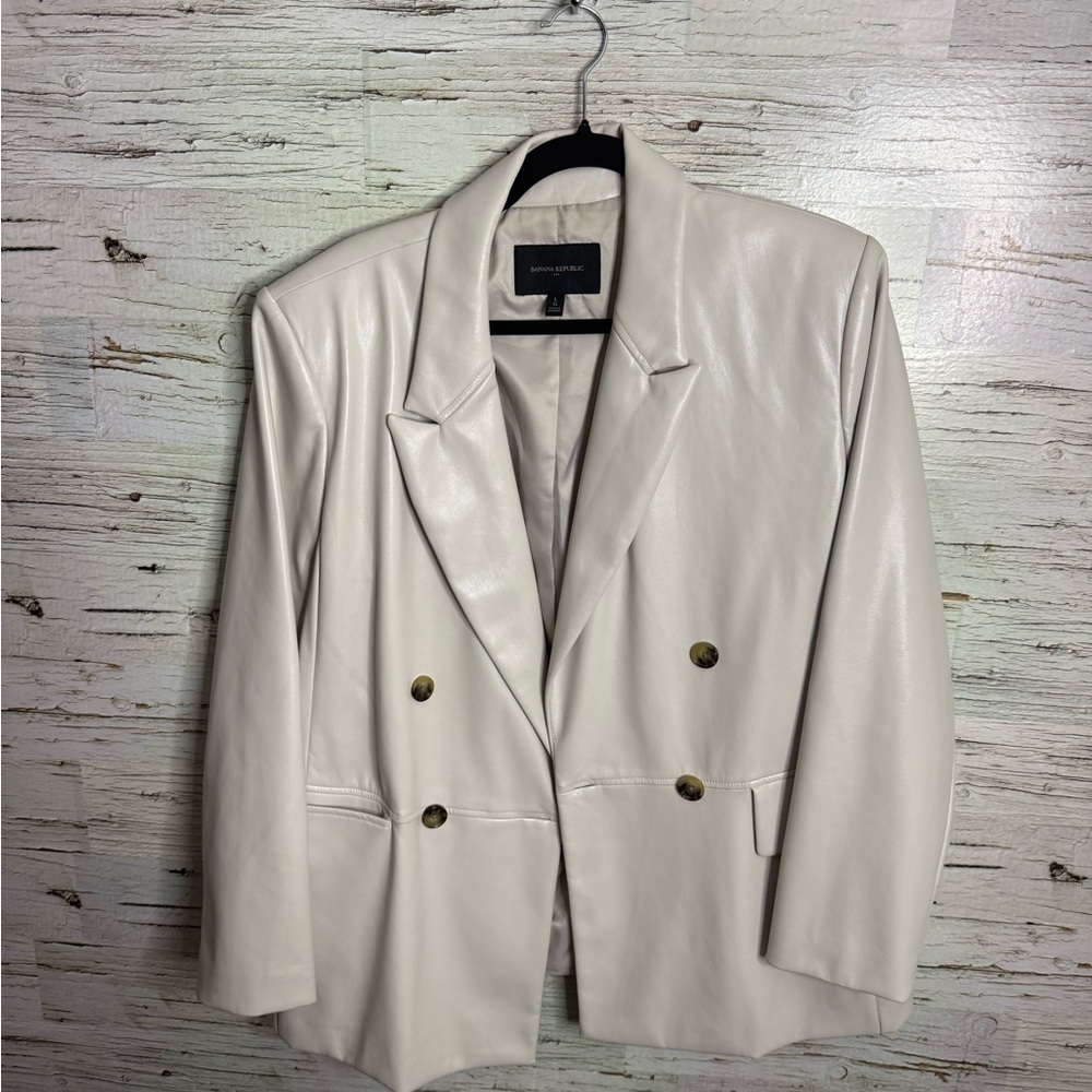 Banana Republic Cream Double-Breasted Blazer faux leather size large